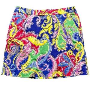 Ralph Lauren Skort Skirt Womens 2 Multicolor Paisley Pockets Stretch Golf